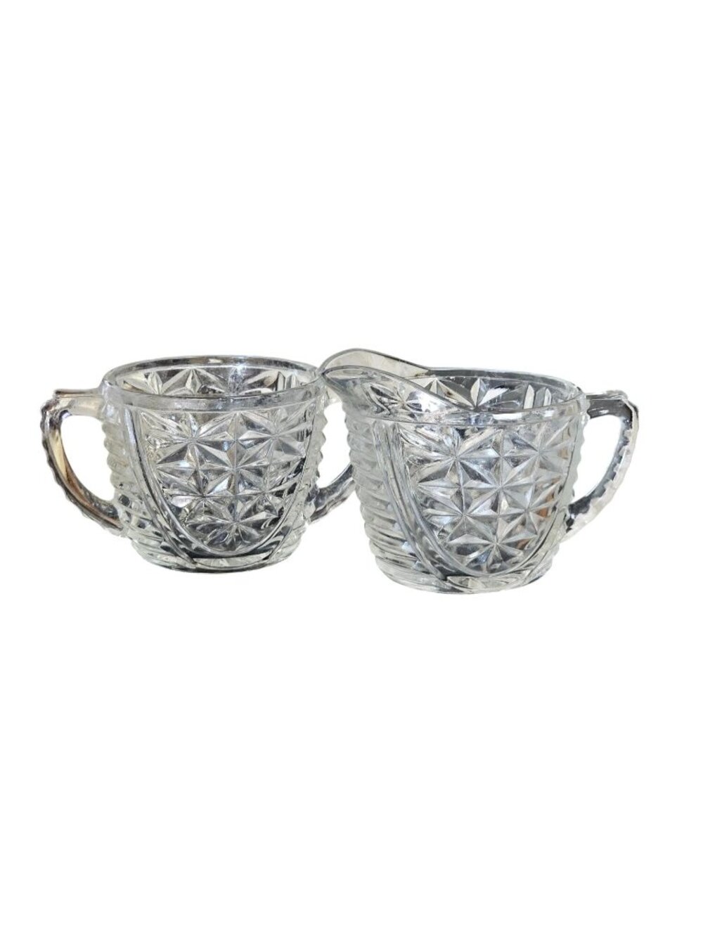 Anchor Hocking Stars and Bars Cream and Sugar Set Glass
